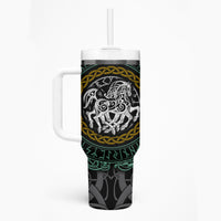Viking Tumbler With Handle Sleipnir symbol and viking pattern art - Wonder Print Shop