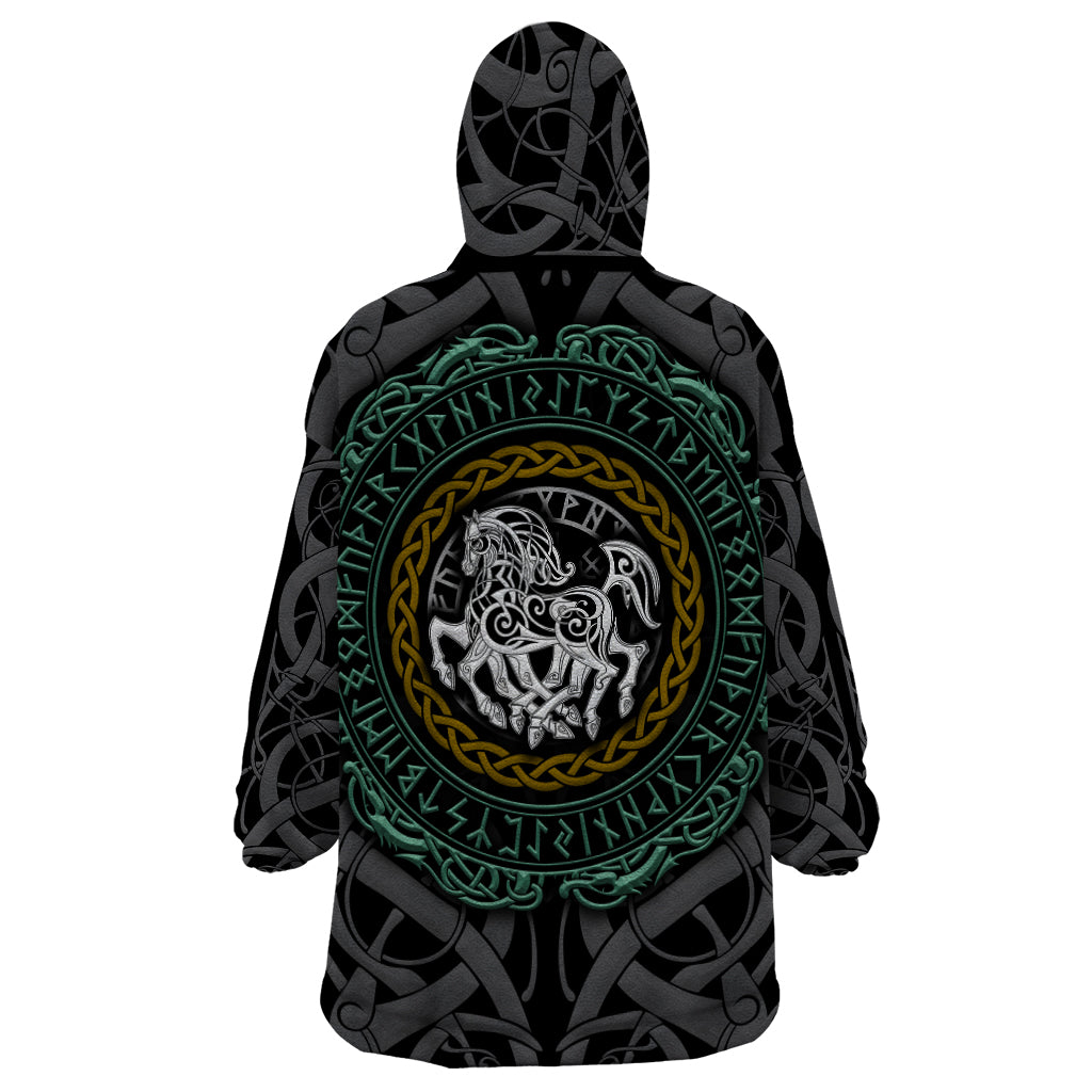 Viking Wearable Blanket Hoodie Sleipnir symbol and viking pattern art - Wonder Print Shop