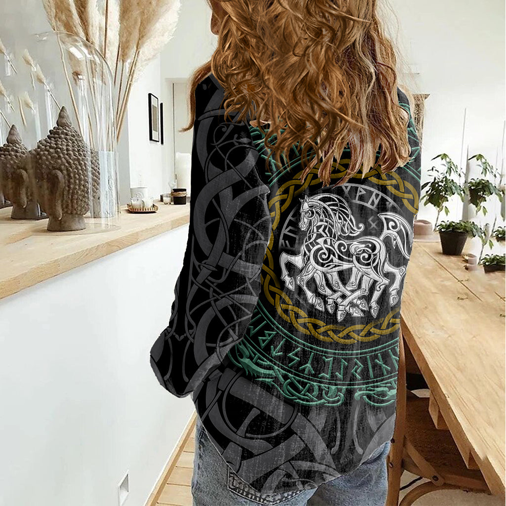 Viking Women Casual Shirt Sleipnir symbol and viking pattern art - Wonder Print Shop