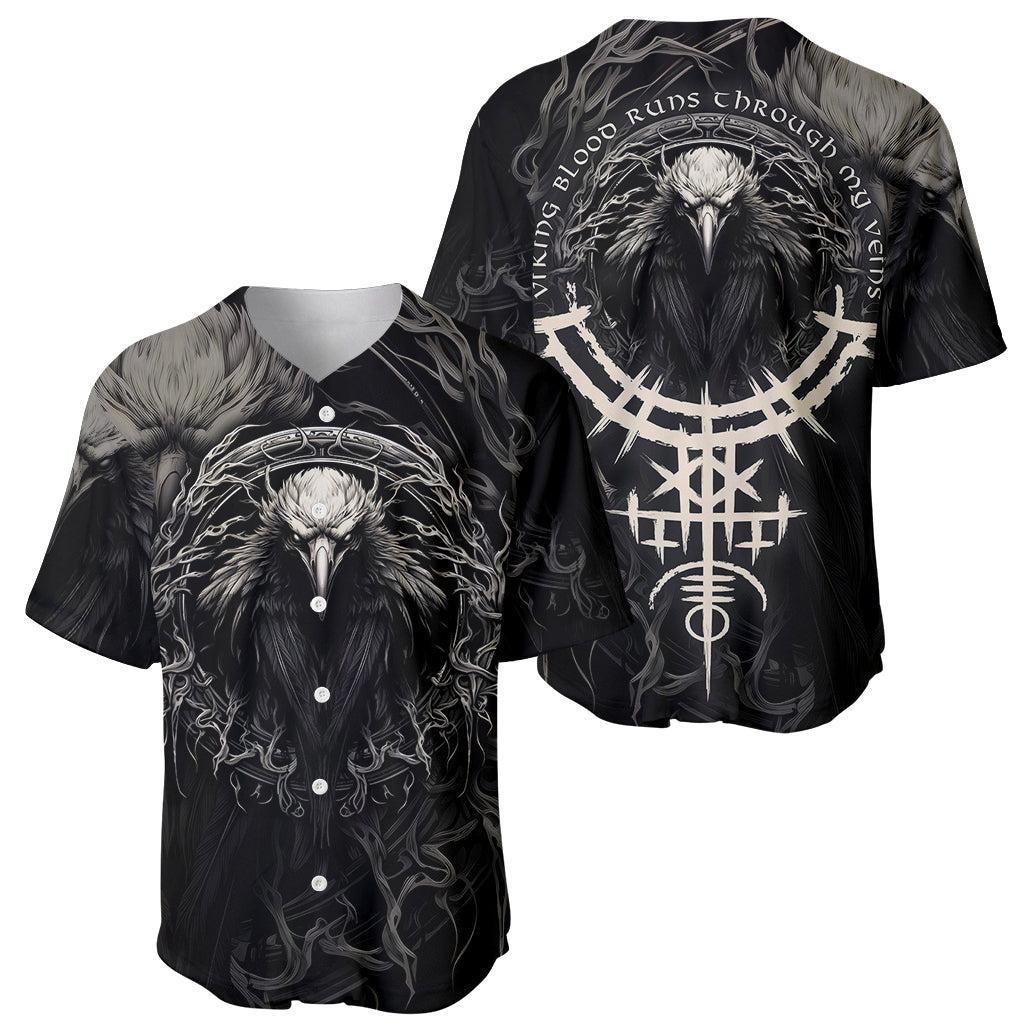 Viking Raven Baseball Jersey Viking Blood Runs Through My Veins - Wonder Print Shop