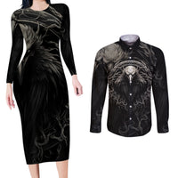 Viking Raven Couples Matching Long Sleeve Bodycon Dress and Long Sleeve Button Shirts Viking Blood Runs Through My Veins - Wonder Print Shop
