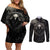 Viking Raven Couples Matching Off Shoulder Short Dress and Long Sleeve Button Shirts Viking Blood Runs Through My Veins - Wonder Print Shop