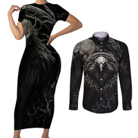 Viking Raven Couples Matching Short Sleeve Bodycon Dress and Long Sleeve Button Shirts Viking Blood Runs Through My Veins - Wonder Print Shop