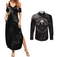 Viking Raven Couples Matching Summer Maxi Dress and Long Sleeve Button Shirts Viking Blood Runs Through My Veins - Wonder Print Shop