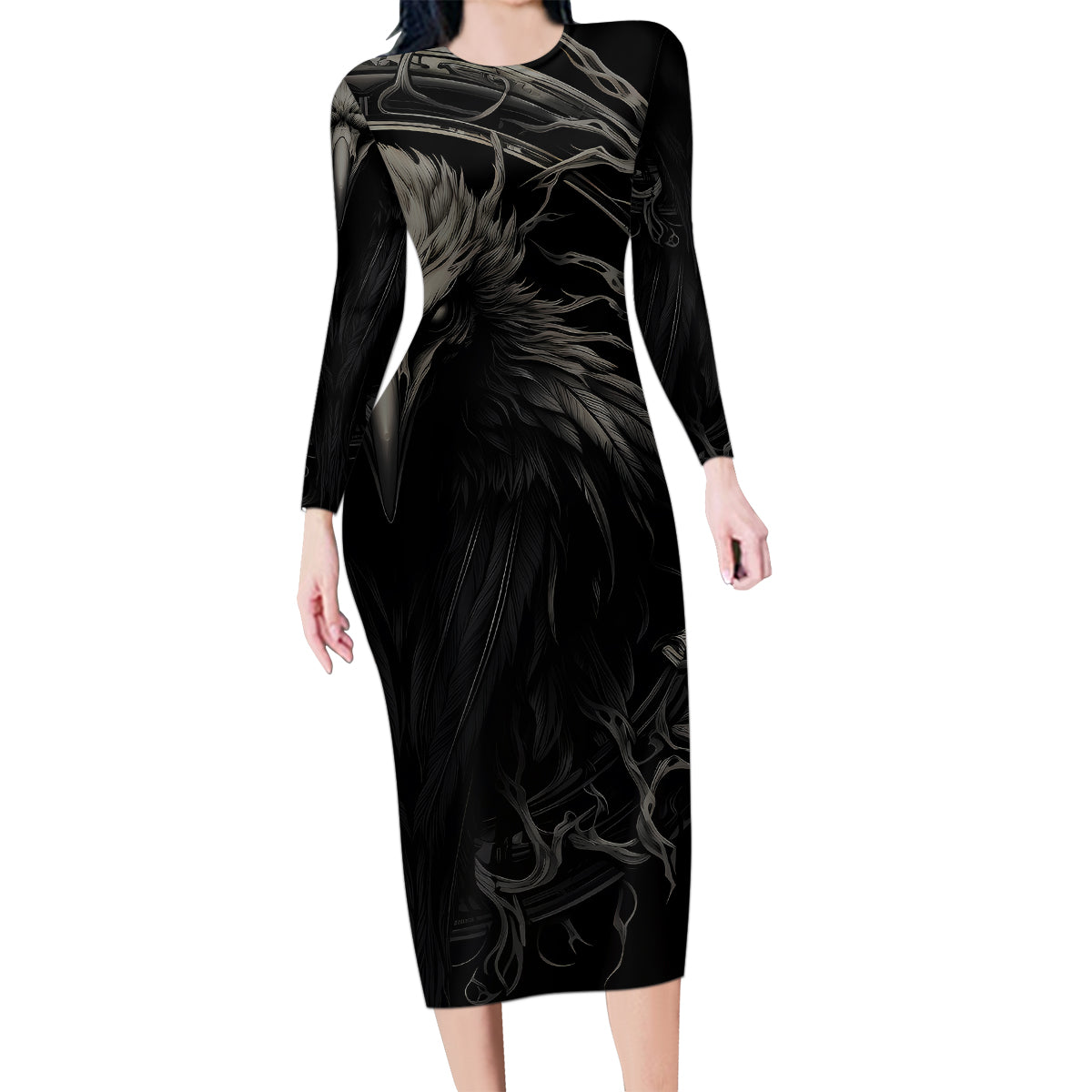 Viking Raven Family Matching Long Sleeve Bodycon Dress and Hawaiian Shirt Viking Blood Runs Through My Veins - Wonder Print Shop