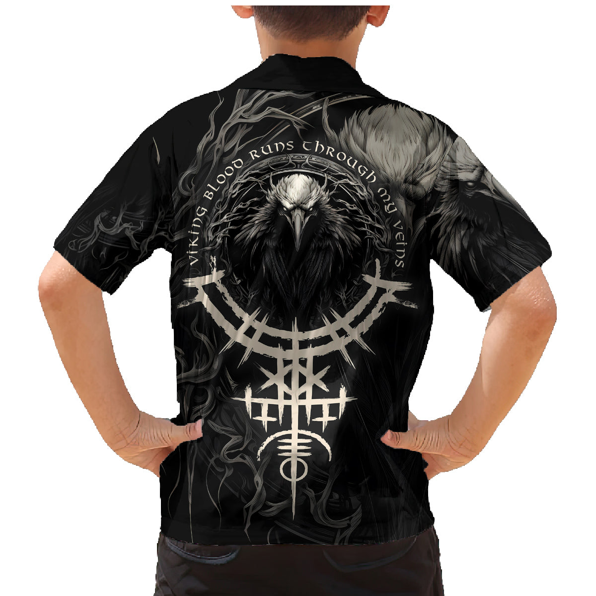 Viking Raven Family Matching Mermaid Dress and Hawaiian Shirt Viking Blood Runs Through My Veins - Wonder Print Shop