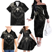 Viking Raven Family Matching Off Shoulder Long Sleeve Dress and Hawaiian Shirt Viking Blood Runs Through My Veins - Wonder Print Shop