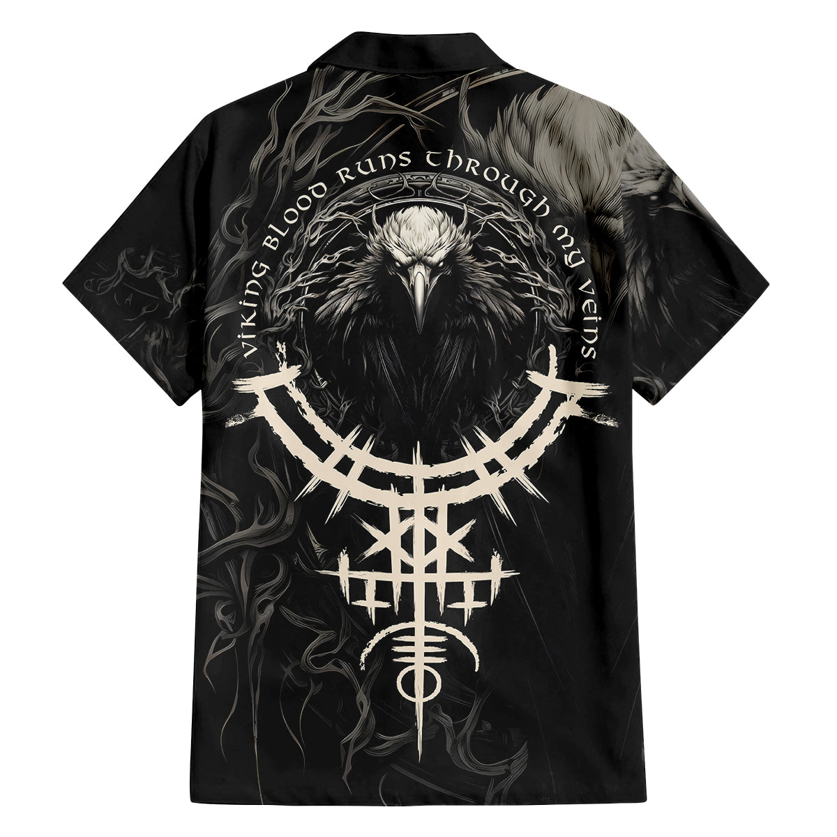 Viking Raven Family Matching Off Shoulder Long Sleeve Dress and Hawaiian Shirt Viking Blood Runs Through My Veins - Wonder Print Shop