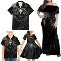 Viking Raven Family Matching Off Shoulder Maxi Dress and Hawaiian Shirt Viking Blood Runs Through My Veins - Wonder Print Shop