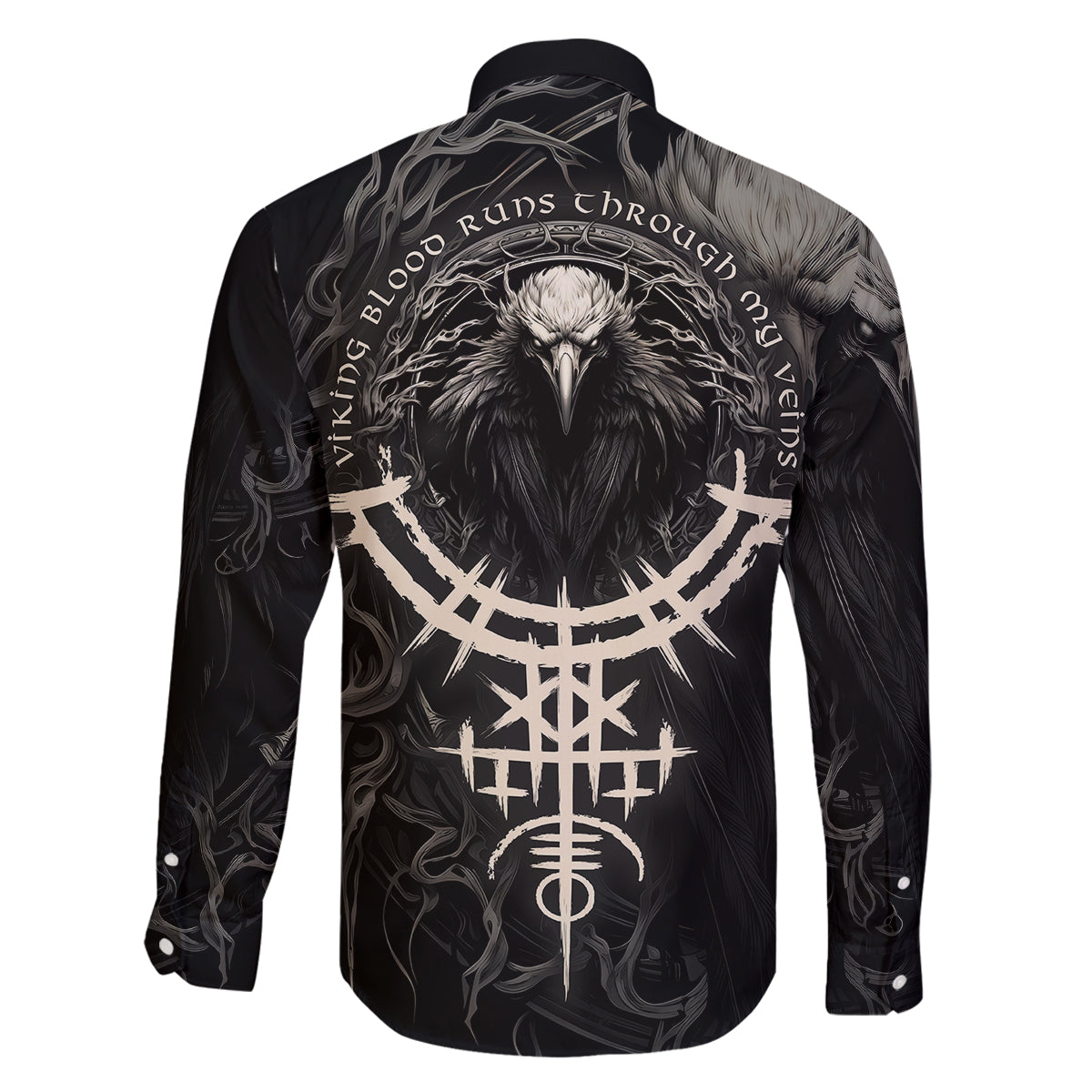 Viking Raven Family Matching Off Shoulder Maxi Dress and Hawaiian Shirt Viking Blood Runs Through My Veins - Wonder Print Shop