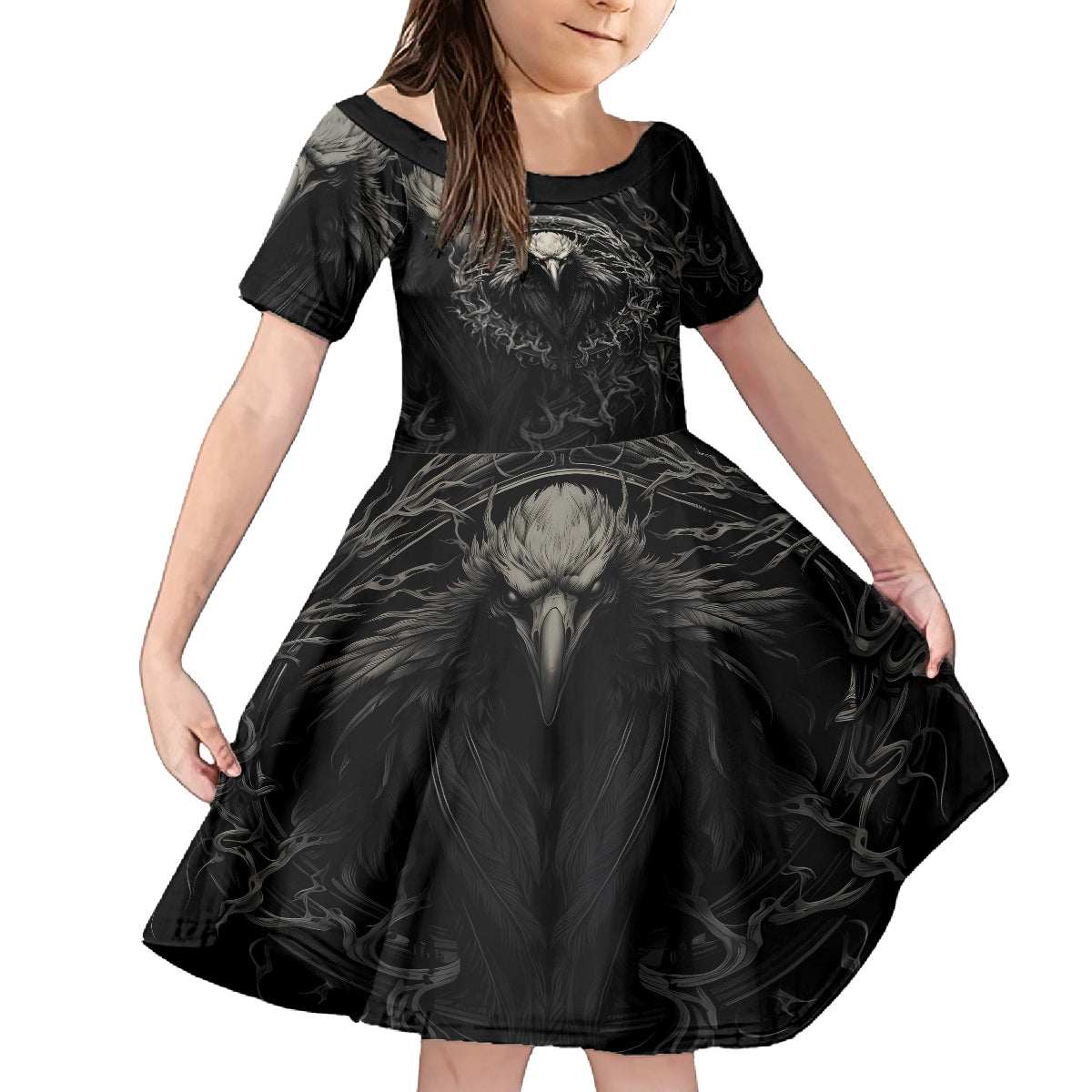 Viking Raven Family Matching Off Shoulder Short Dress and Hawaiian Shirt Viking Blood Runs Through My Veins - Wonder Print Shop