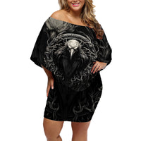 Viking Raven Family Matching Off Shoulder Short Dress and Hawaiian Shirt Viking Blood Runs Through My Veins - Wonder Print Shop