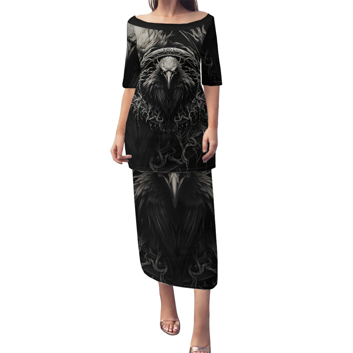 Viking Raven Family Matching Puletasi Dress and Hawaiian Shirt Viking Blood Runs Through My Veins - Wonder Print Shop