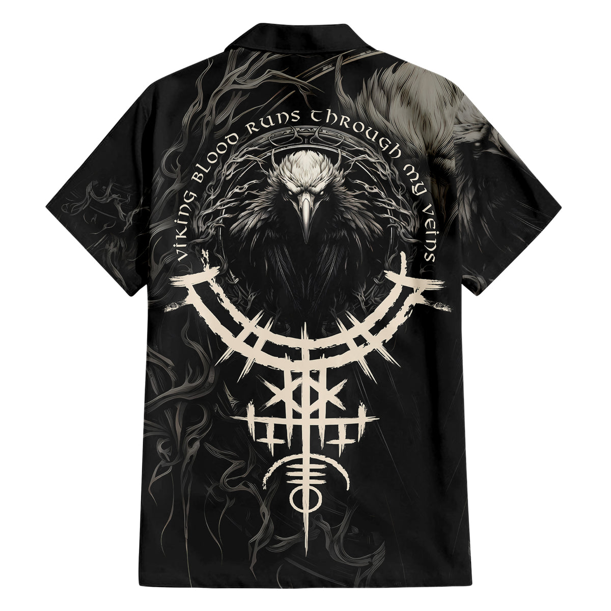 Viking Raven Family Matching Short Sleeve Bodycon Dress and Hawaiian Shirt Viking Blood Runs Through My Veins - Wonder Print Shop