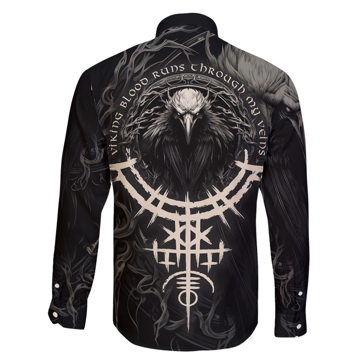Viking Raven Family Matching Short Sleeve Bodycon Dress and Hawaiian Shirt Viking Blood Runs Through My Veins - Wonder Print Shop