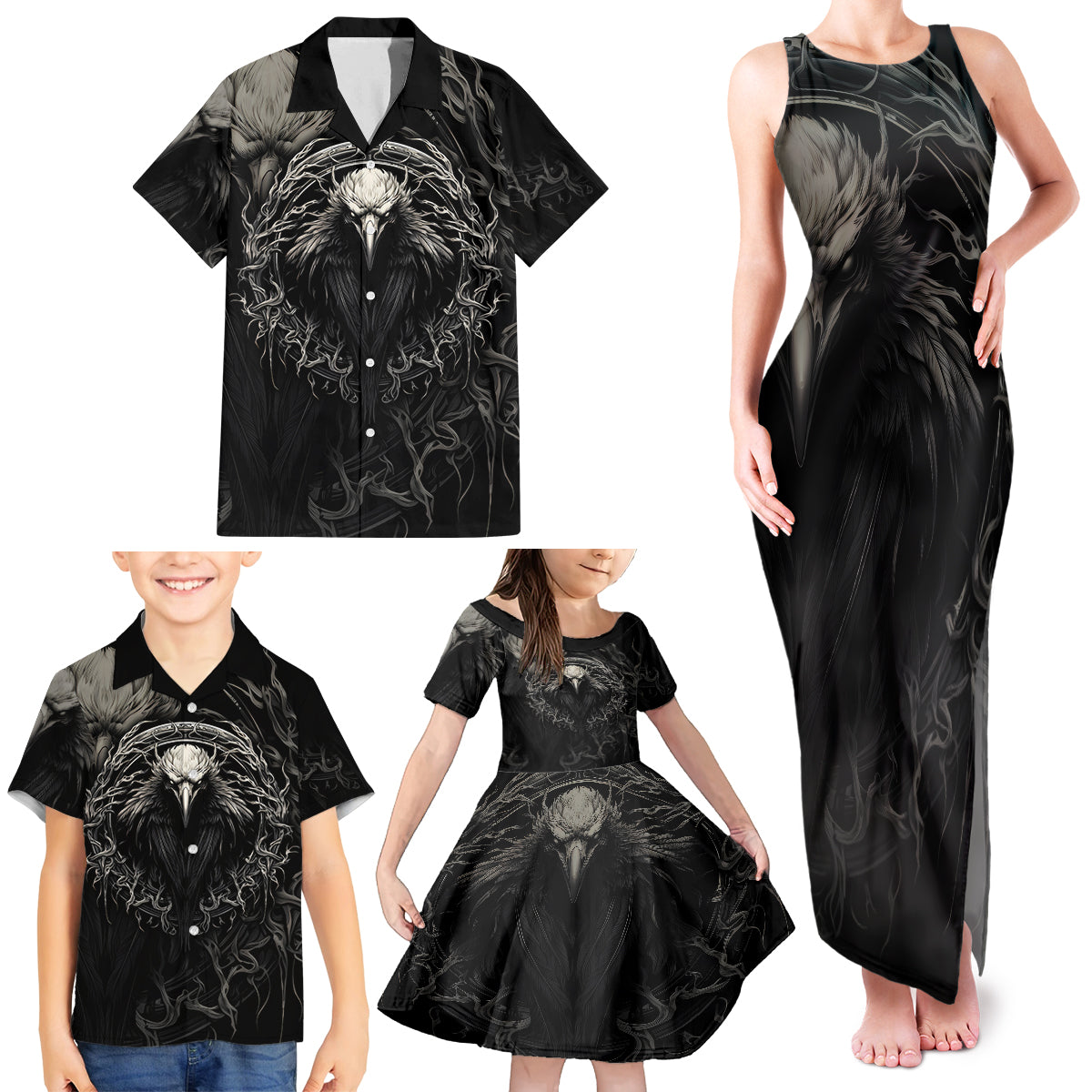 Viking Raven Family Matching Tank Maxi Dress and Hawaiian Shirt Viking Blood Runs Through My Veins - Wonder Print Shop