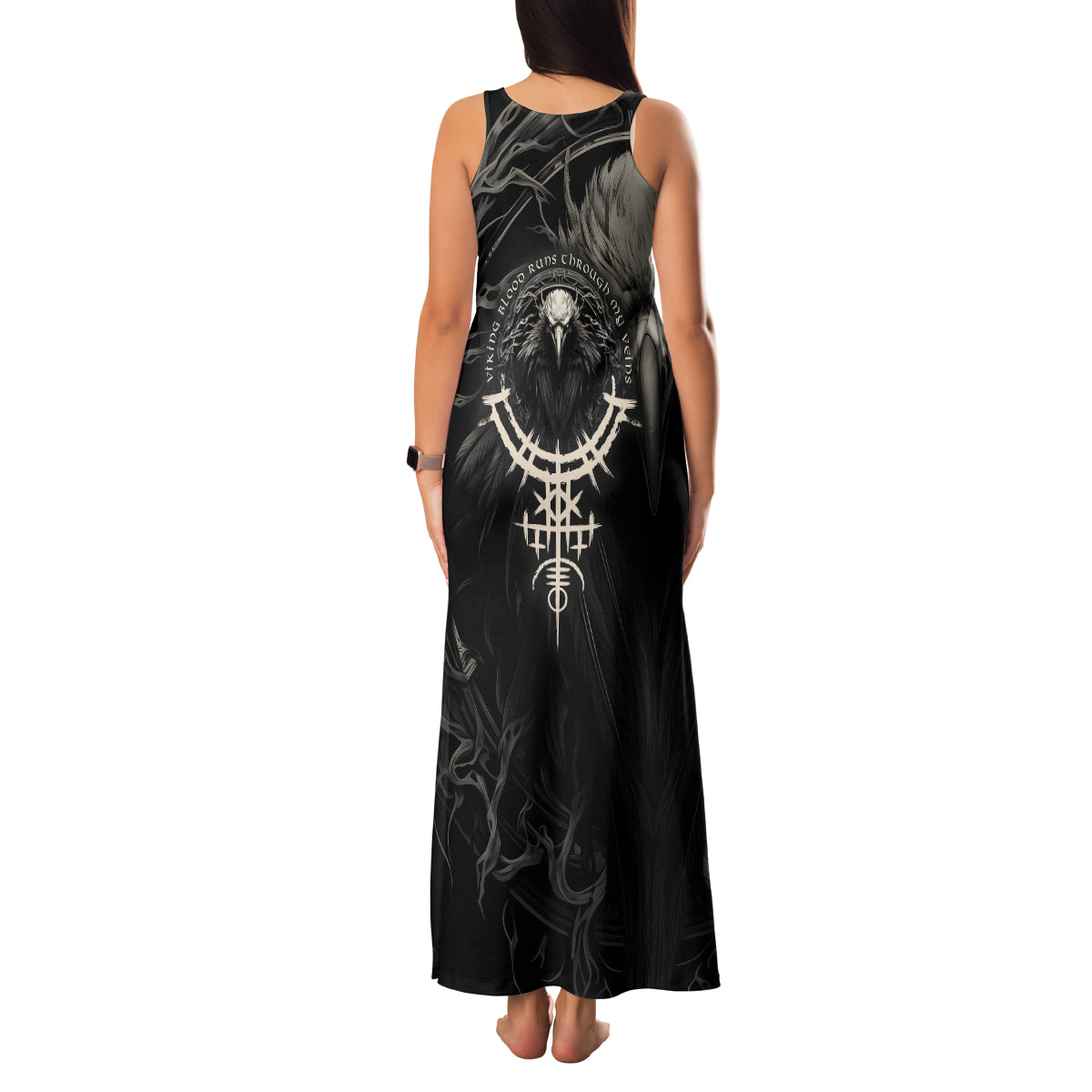 Viking Raven Family Matching Tank Maxi Dress and Hawaiian Shirt Viking Blood Runs Through My Veins - Wonder Print Shop