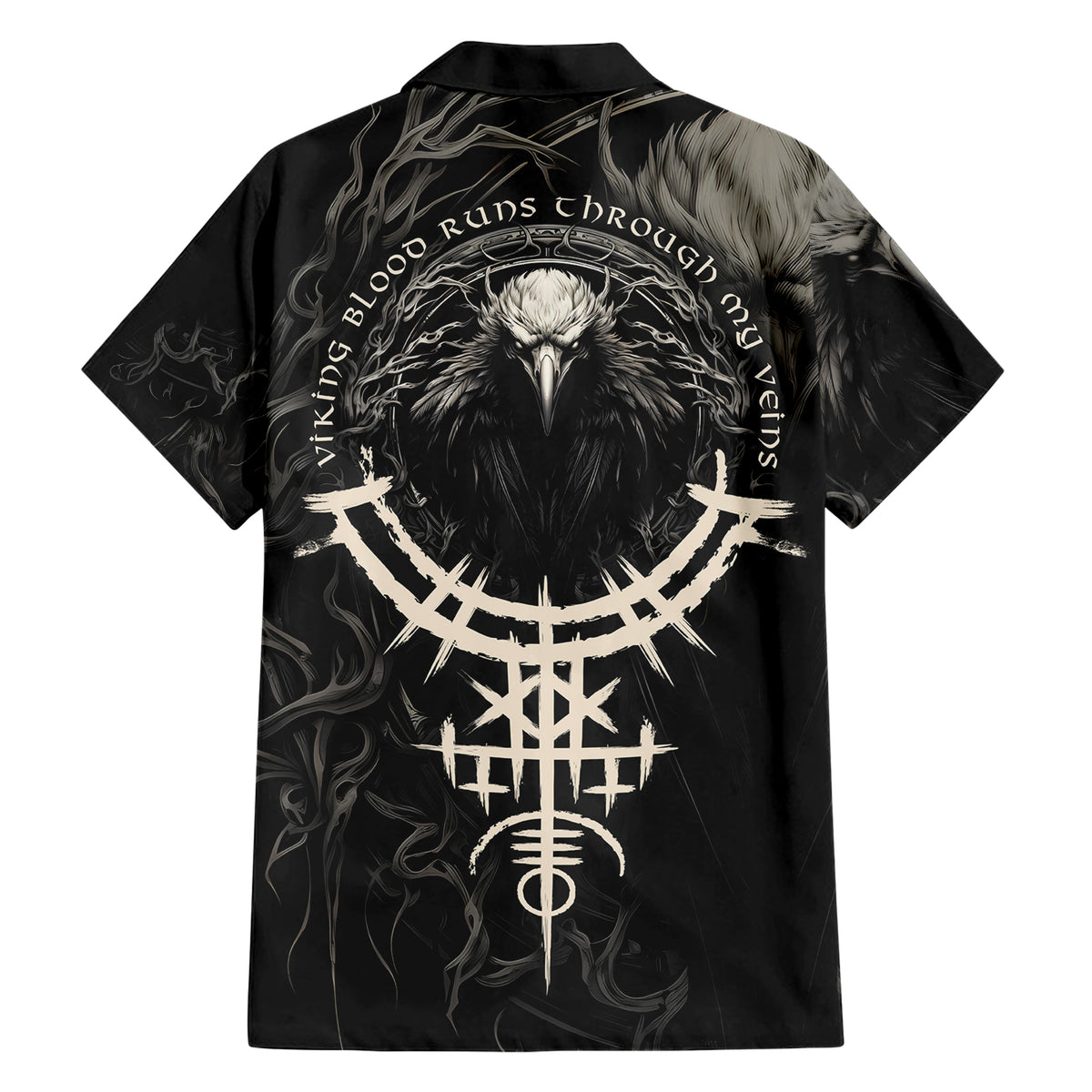 Viking Raven Hawaiian Shirt Viking Blood Runs Through My Veins - Wonder Print Shop