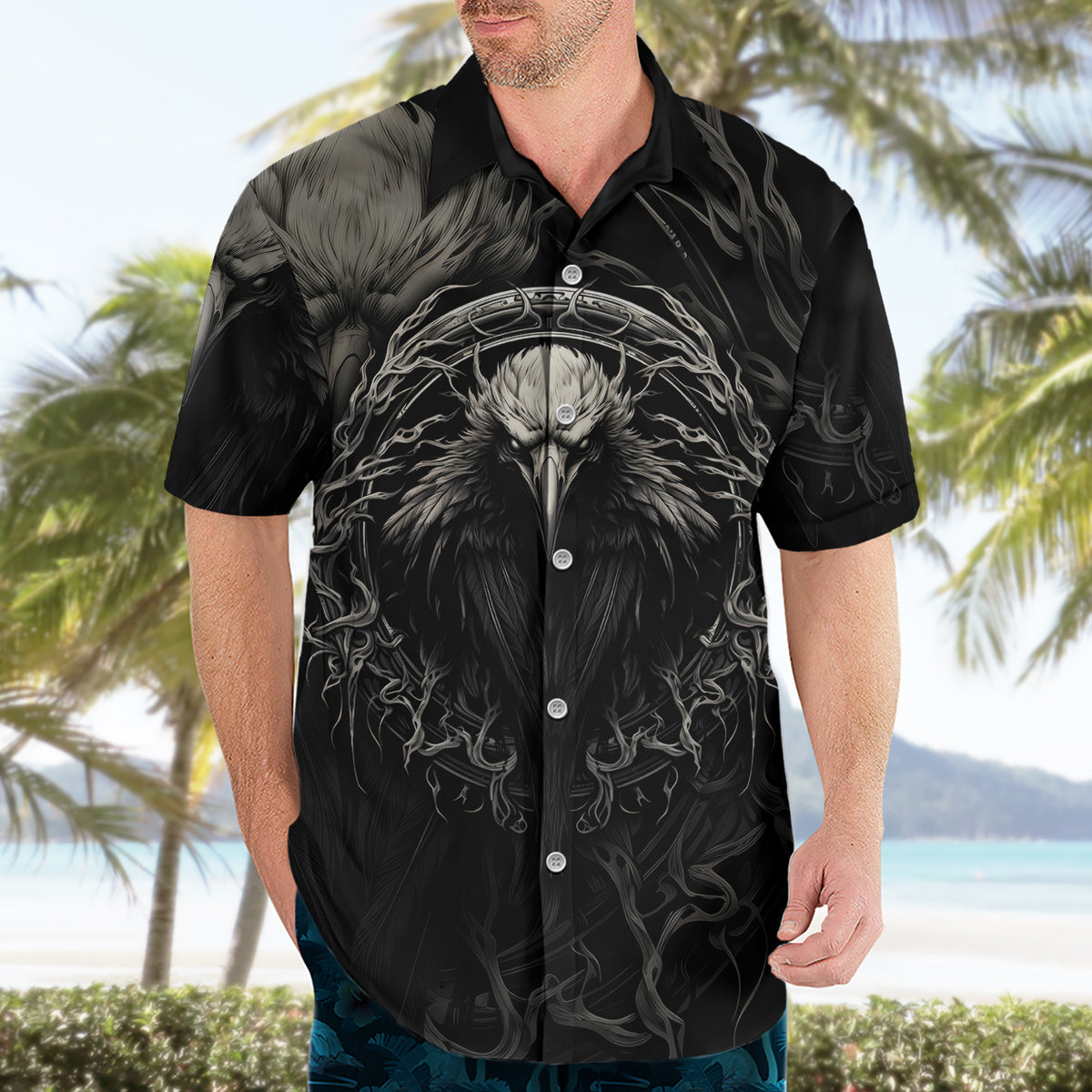 Viking Raven Hawaiian Shirt Viking Blood Runs Through My Veins - Wonder Print Shop