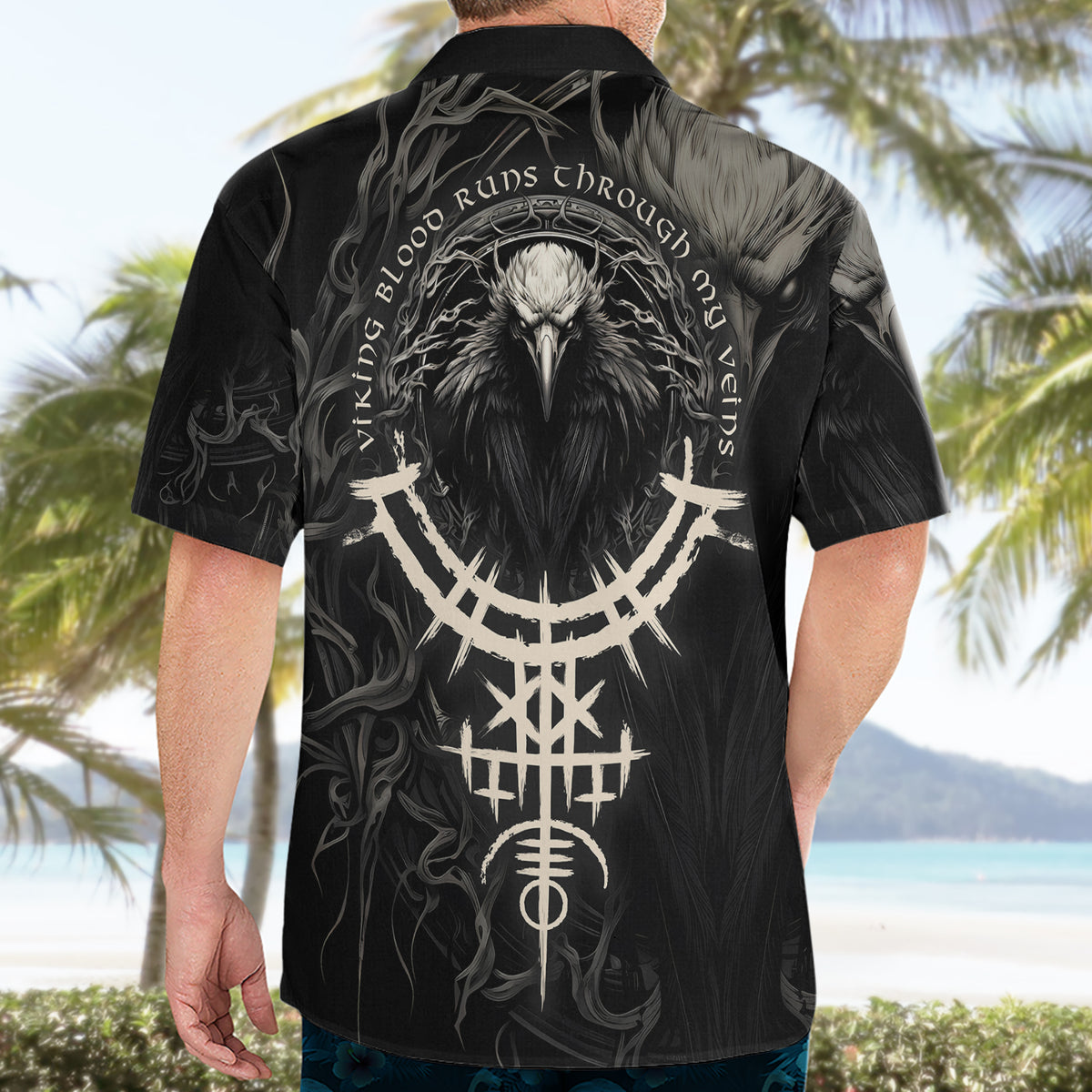 Viking Raven Hawaiian Shirt Viking Blood Runs Through My Veins - Wonder Print Shop