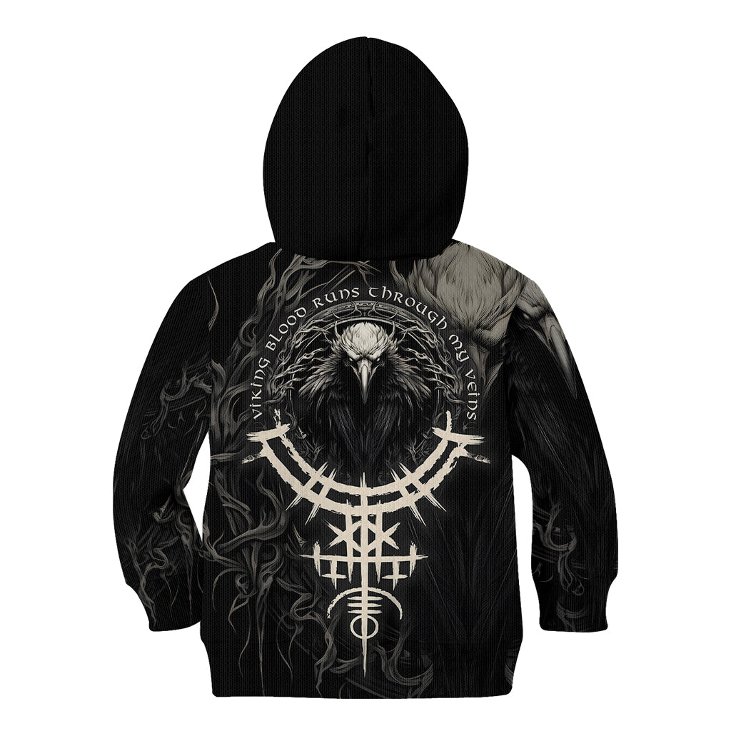 Viking Raven Kid Hoodie Viking Blood Runs Through My Veins - Wonder Print Shop