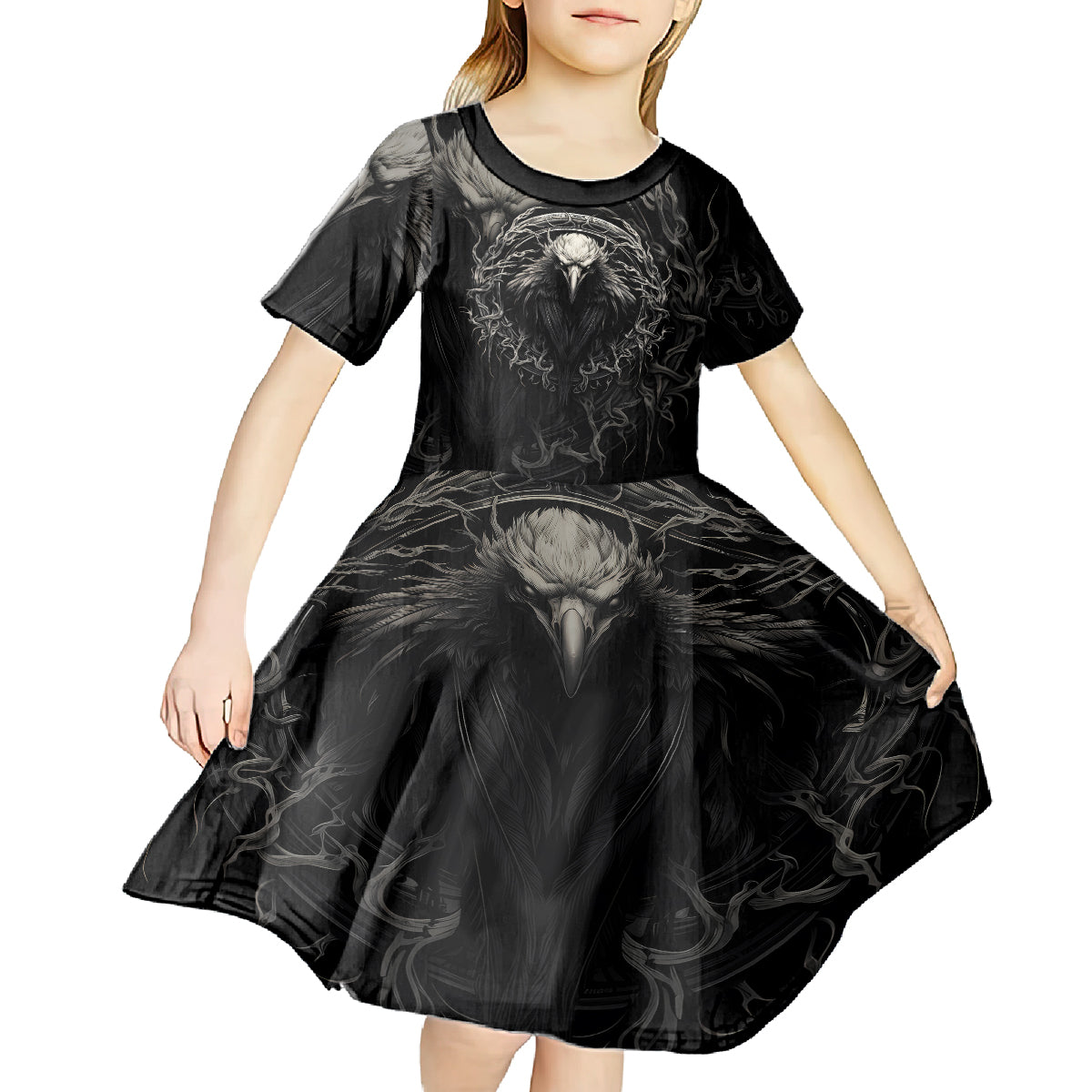Viking Raven Kid Short Sleeve Dress Viking Blood Runs Through My Veins - Wonder Print Shop
