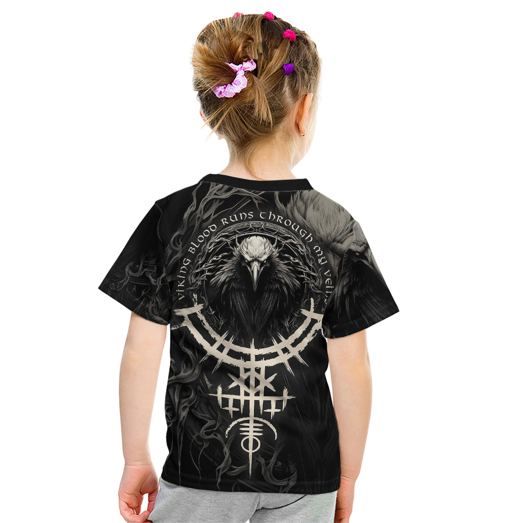 Viking Raven Kid T Shirt Viking Blood Runs Through My Veins - Wonder Print Shop