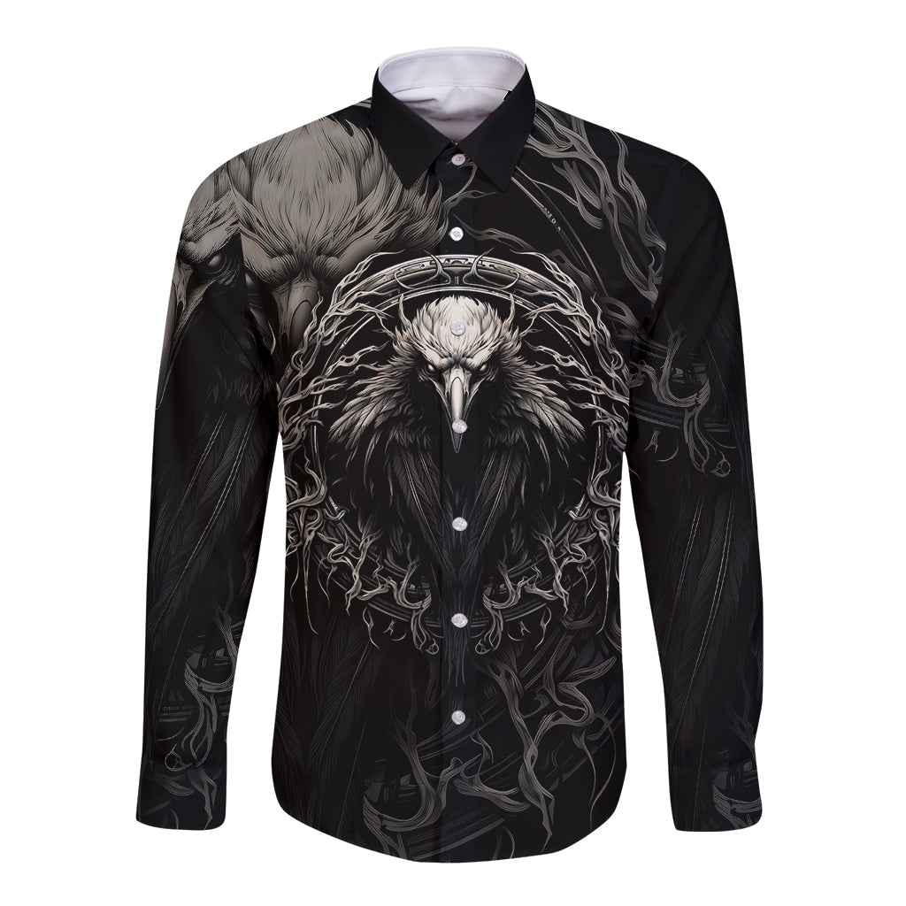 Viking Raven Long Sleeve Button Shirt Viking Blood Runs Through My Veins - Wonder Print Shop