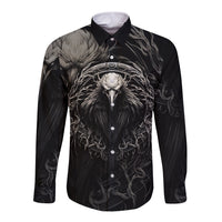 Viking Raven Long Sleeve Button Shirt Viking Blood Runs Through My Veins - Wonder Print Shop