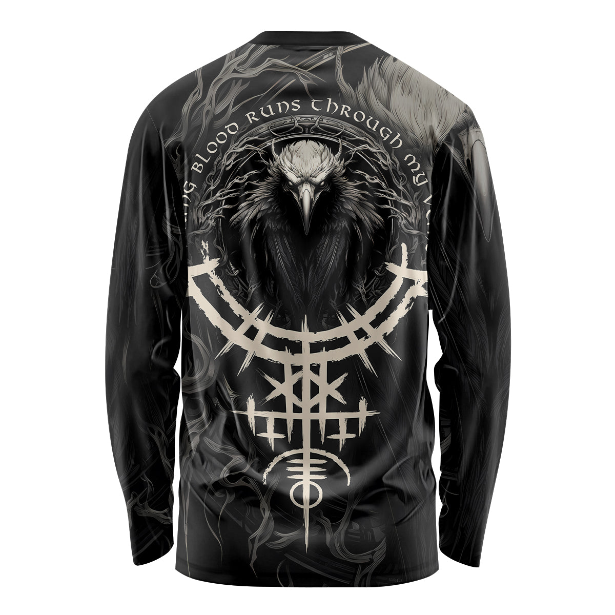 Viking Raven Long Sleeve Shirt Viking Blood Runs Through My Veins - Wonder Print Shop