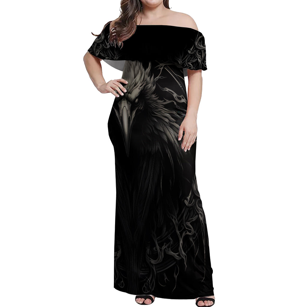 Viking Raven Off Shoulder Maxi Dress Viking Blood Runs Through My Veins - Wonder Print Shop