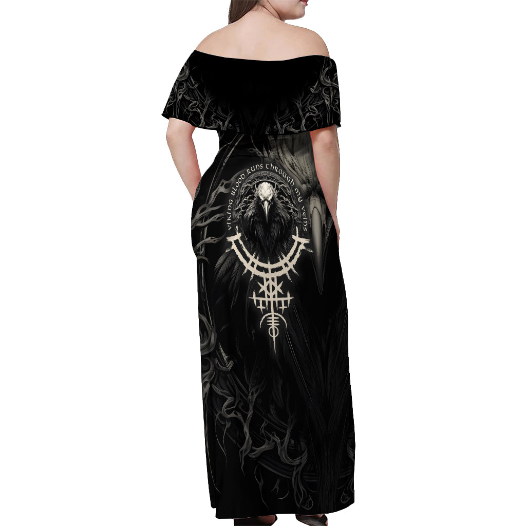 Viking Raven Off Shoulder Maxi Dress Viking Blood Runs Through My Veins - Wonder Print Shop