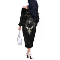 Viking Raven Off The Shoulder Long Sleeve Dress Viking Blood Runs Through My Veins - Wonder Print Shop