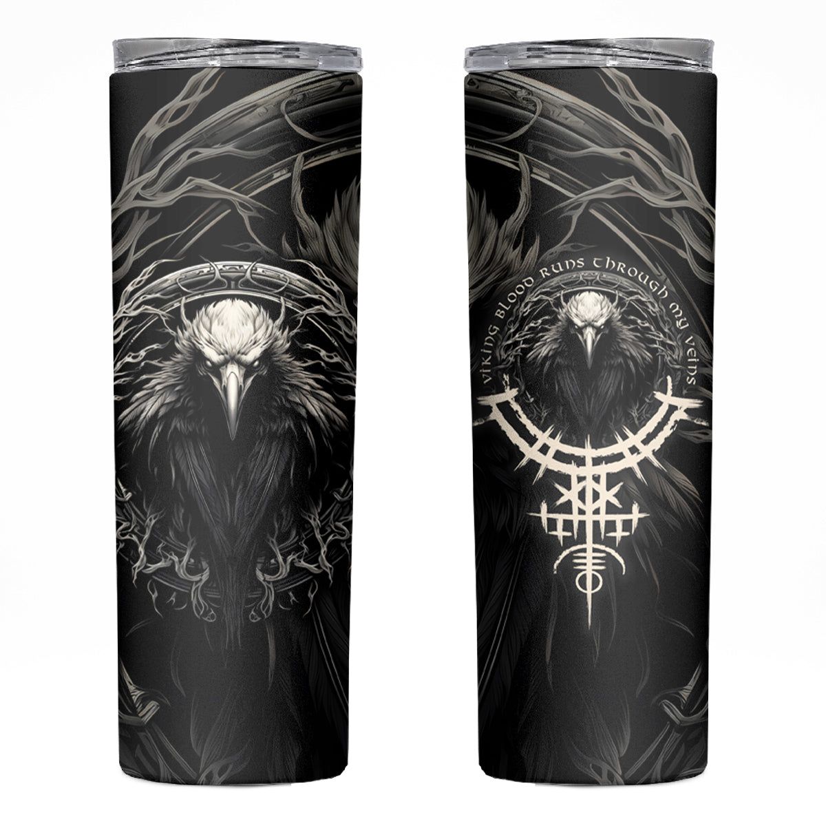 Viking Raven Skinny Tumbler Viking Blood Runs Through My Veins - Wonder Print Shop