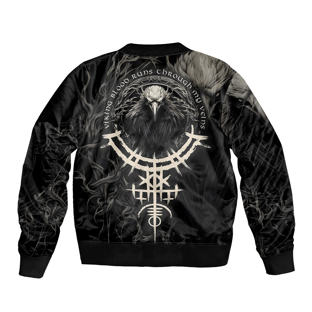 Viking Raven Sleeve Zip Bomber Jacket Viking Blood Runs Through My Veins - Wonder Print Shop