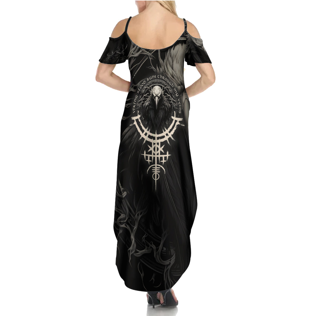 Viking Raven Summer Maxi Dress Viking Blood Runs Through My Veins - Wonder Print Shop