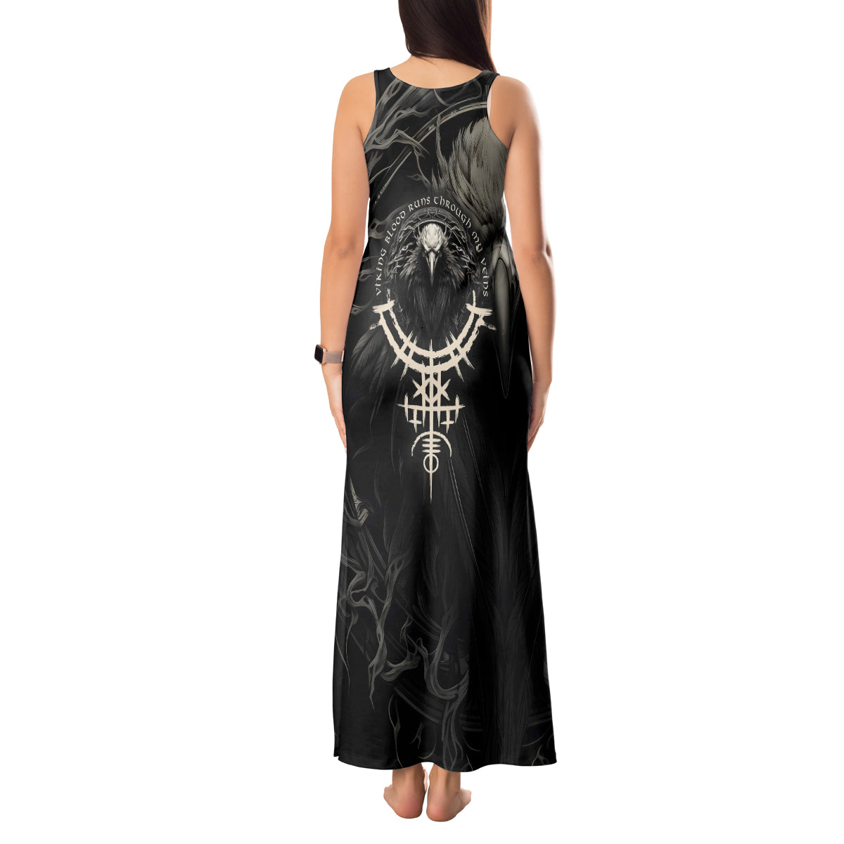 Viking Raven Tank Maxi Dress Viking Blood Runs Through My Veins - Wonder Print Shop
