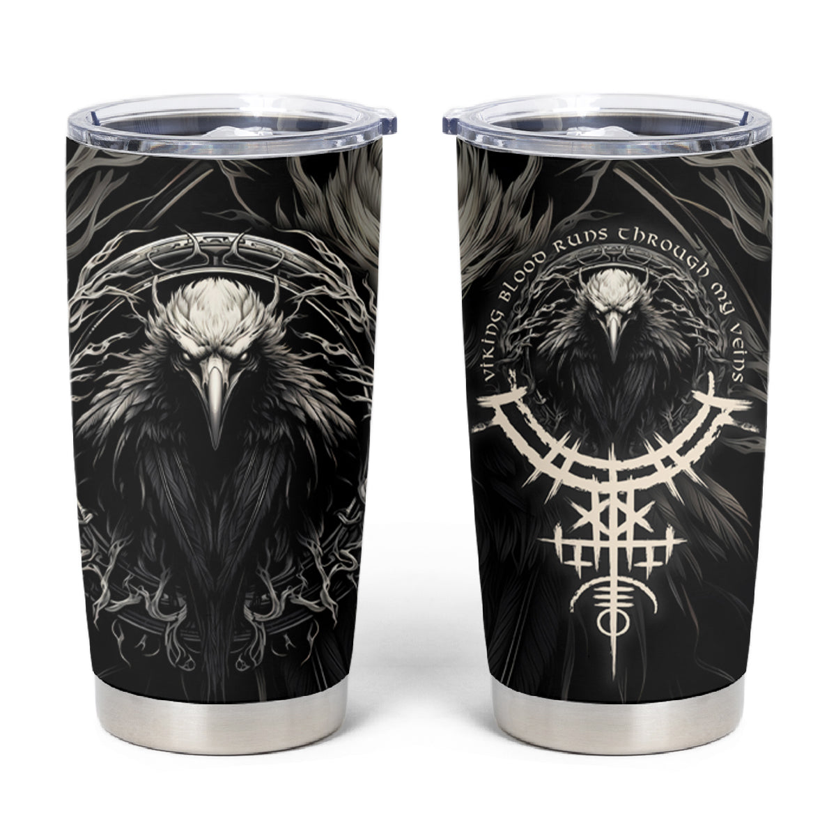 Viking Raven Tumbler Cup Viking Blood Runs Through My Veins - Wonder Print Shop