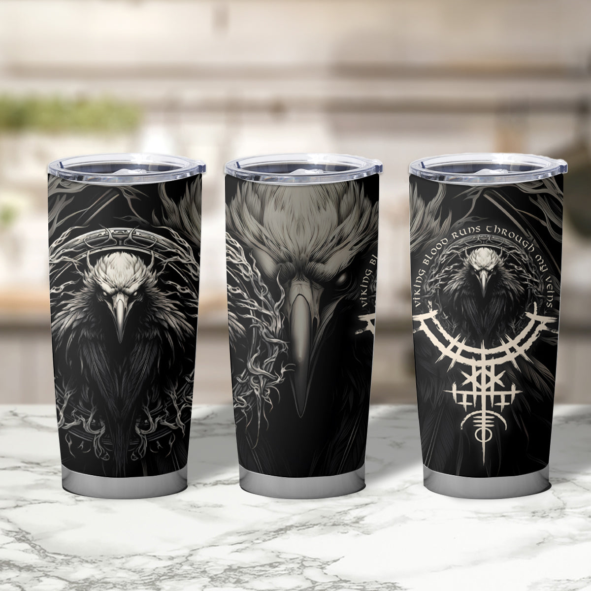 Viking Raven Tumbler Cup Viking Blood Runs Through My Veins - Wonder Print Shop