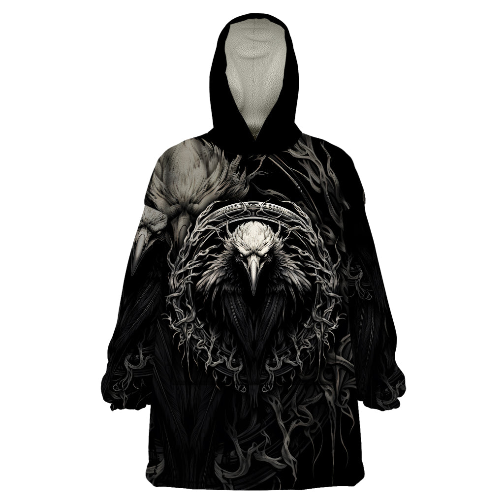 Viking Raven Wearable Blanket Hoodie Viking Blood Runs Through My Veins - Wonder Print Shop