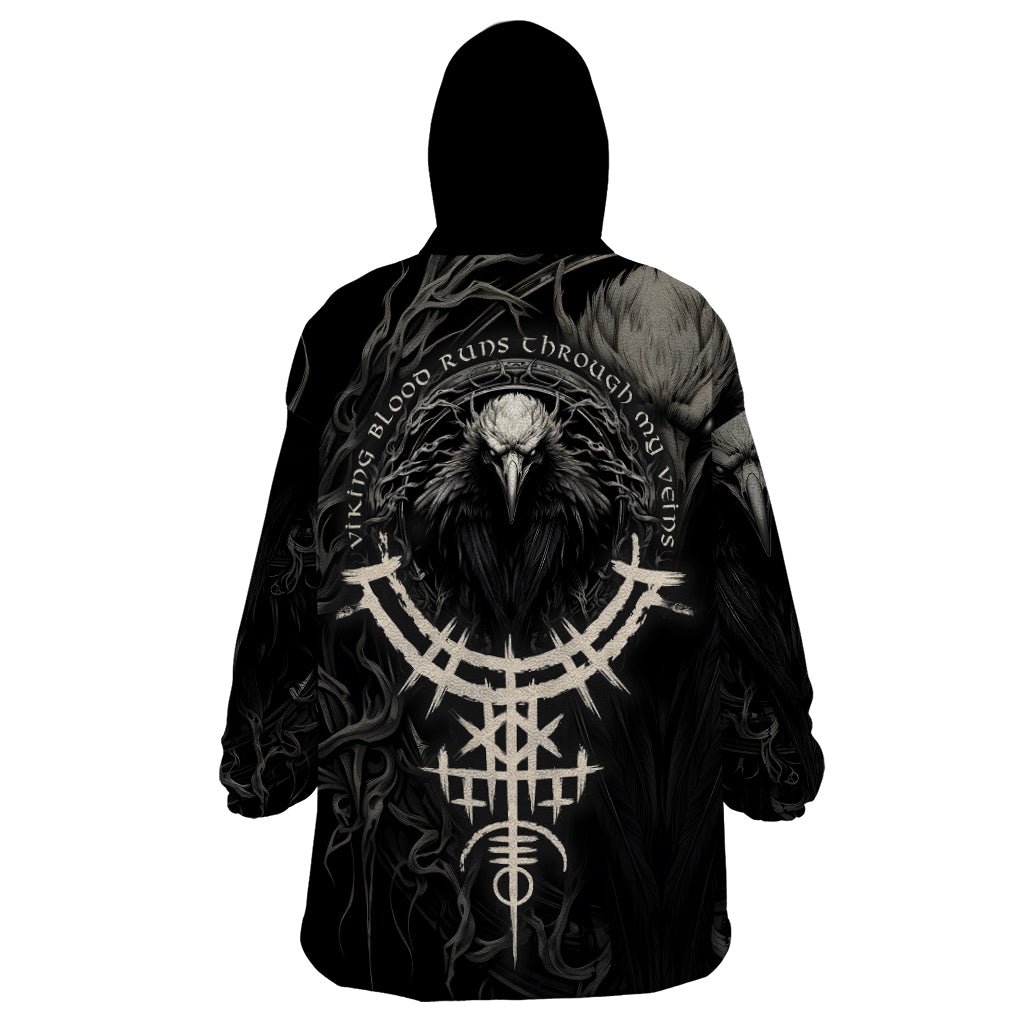Viking Raven Wearable Blanket Hoodie Viking Blood Runs Through My Veins - Wonder Print Shop