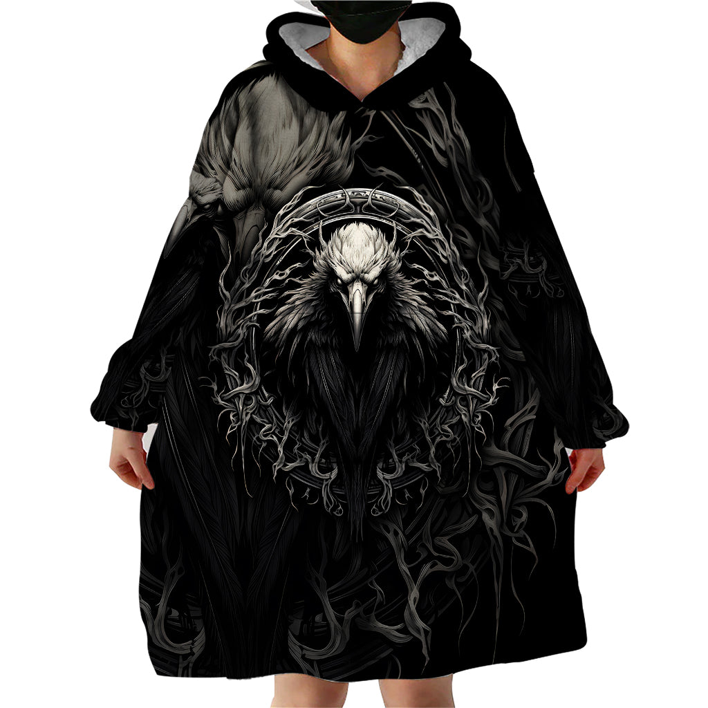 Viking Raven Wearable Blanket Hoodie Viking Blood Runs Through My Veins - Wonder Print Shop