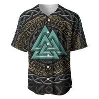 Viking Baseball Jersey Cyan Valknut and Yggdrasil - Wonder Print Shop