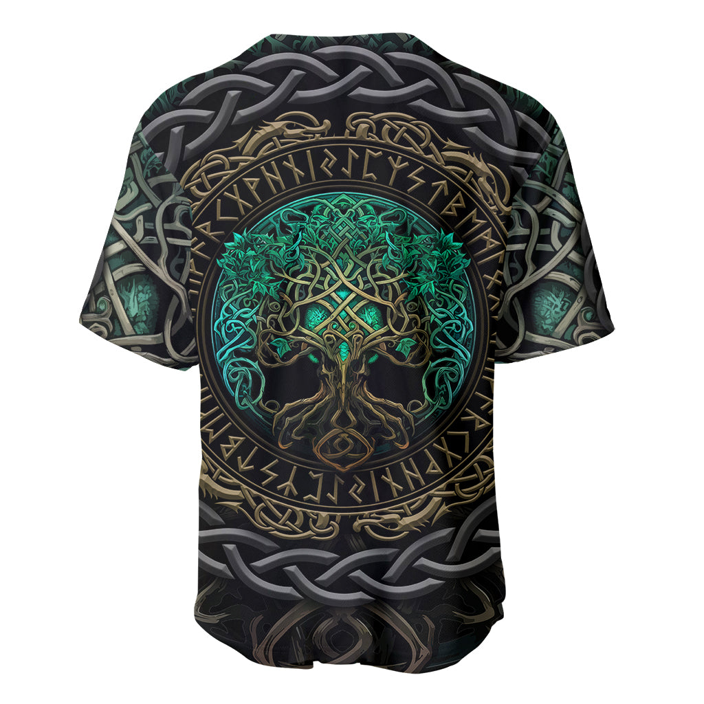Viking Baseball Jersey Cyan Valknut and Yggdrasil - Wonder Print Shop