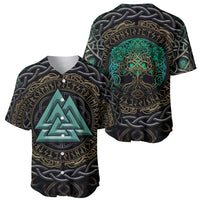 Viking Baseball Jersey Cyan Valknut and Yggdrasil - Wonder Print Shop
