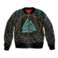 Viking Bomber Jacket Cyan Valknut and Yggdrasil - Wonder Print Shop