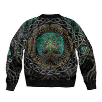 Viking Bomber Jacket Cyan Valknut and Yggdrasil - Wonder Print Shop