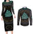 Viking Couples Matching Long Sleeve Bodycon Dress and Long Sleeve Button Shirts Cyan Valknut and Yggdrasil - Wonder Print Shop