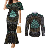 viking-couples-matching-mermaid-dress-and-long-sleeve-button-shirts-cyan-valknut-and-yggdrasil