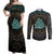 Viking Couples Matching Off Shoulder Maxi Dress and Long Sleeve Button Shirts Cyan Valknut and Yggdrasil - Wonder Print Shop